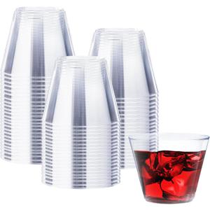 9 oz Clear Plastic Cups, 100 Pack Disposable Fancy Cup for Wedding, Cocktail Cups 9 Ounce, Bulk Clear Plastic Tumblers for Iced Coffee, Cold Beverage