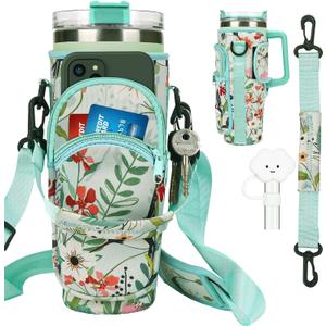 Water Bottle Holder Carrier Bag with Large Phone Pocket,Neoprene Water Bottle Carrier with Strap for Stanley 40 OZ Tumbler, Wrap Around Drink Purse Cup Holder with Straw Cover Accessories Water Bottle Holder Carrier Bag with Large Phone Pocket,Neoprene Water Bottle Carrier with Strap for Stanley 40 OZ Tumbler, Wrap Around Drink Purse Cup Holder with Straw Cover Accessories
