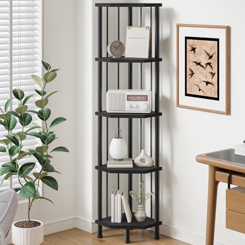 HOOBRO 5-Tier Corner Shelf Stand, Industrial 58.3" Corner Shelf, Corner Bookshelf Storage Stand, Tall Display Shelf Plant Stand for Small Space, Bathroom, Living Room Decor, Black BB93CJ01