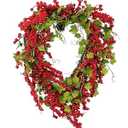 Pudate Valentines Day Wreath Heart Wreath with Red Berries Lush Green Ivy, Romantic Front Door Decoration for Spring Mother's Day, Perfect for Weddings & Indoor/ Outdoor Farmhouse Décor