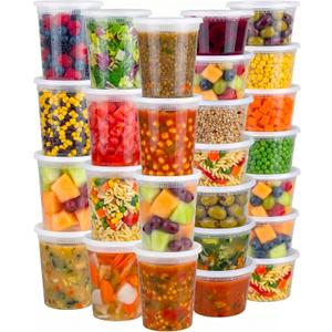 JoyServe 48 Sets Deli Containers with Lids 16oz & 32oz Leak Proof, Microwaveable, Dishwasher & Freezer Safe Plastic Food Storage & Soup Containers