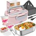 AOSION Electric Lunch Box for Adults, Heated Lunch Box 3-IN-1 80W Self Portable Food Warmer for Car/Truck/Office, Upgraded Lunch Box Leak-Proof Stainless Steel Container, Gifts for Women (Pink)