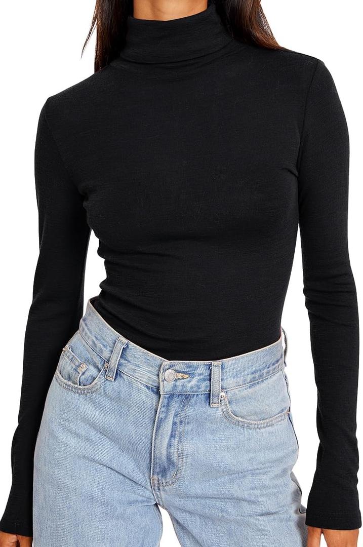 Trendy Queen Women's Turtleneck Long Sleeve Shirts Fall Fashion Basic Thermal Underwear Tops Winter Clothes 2025 (Small, Black)