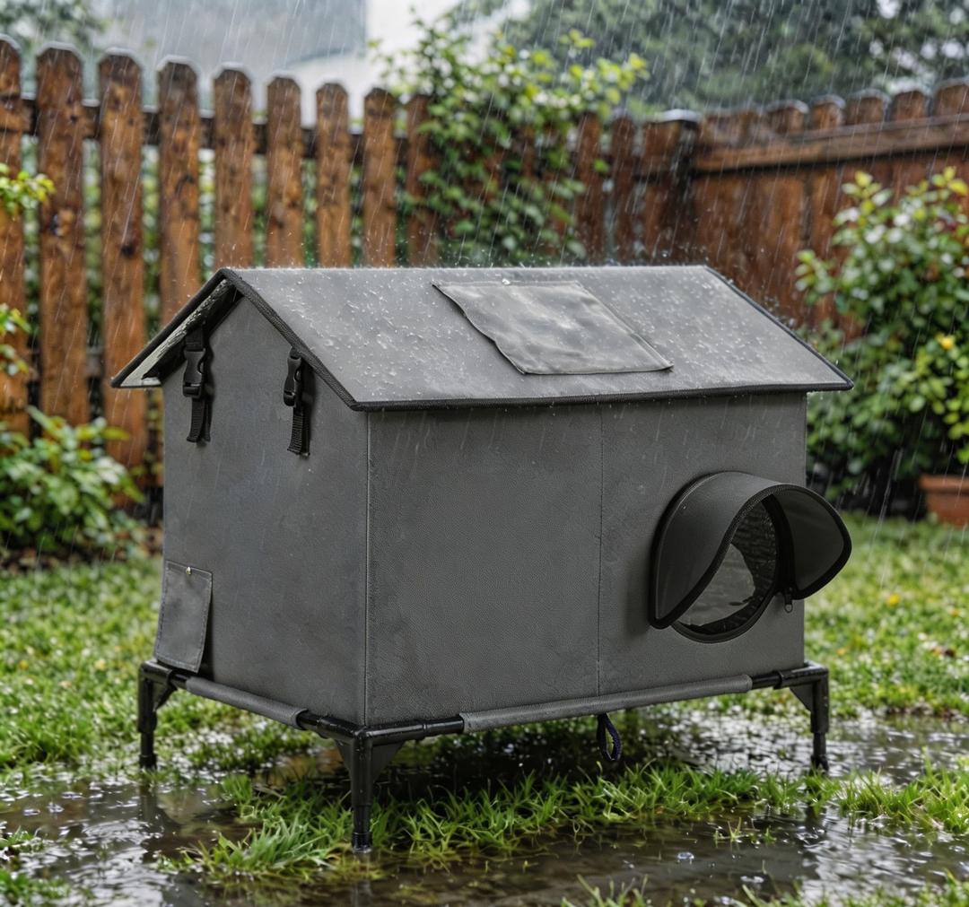 Cat House for Outside, Insulated Indoor Outdoor Large Cat House with Escape Door & Elevated Base, Weatherproof Shelter for Feral Stray Barn Cats