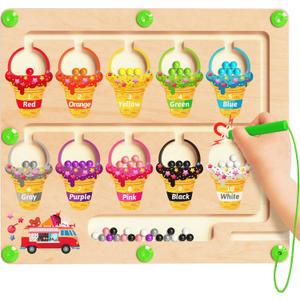 Magnetic Color and Number Maze, Montessori Toys for 2 3 4 Year Old, Wooden Color Matching Puzzle Board, Preschool Learning Activities Educational Toys for Ages 2-4 for Girls Boys Birthday Gifts