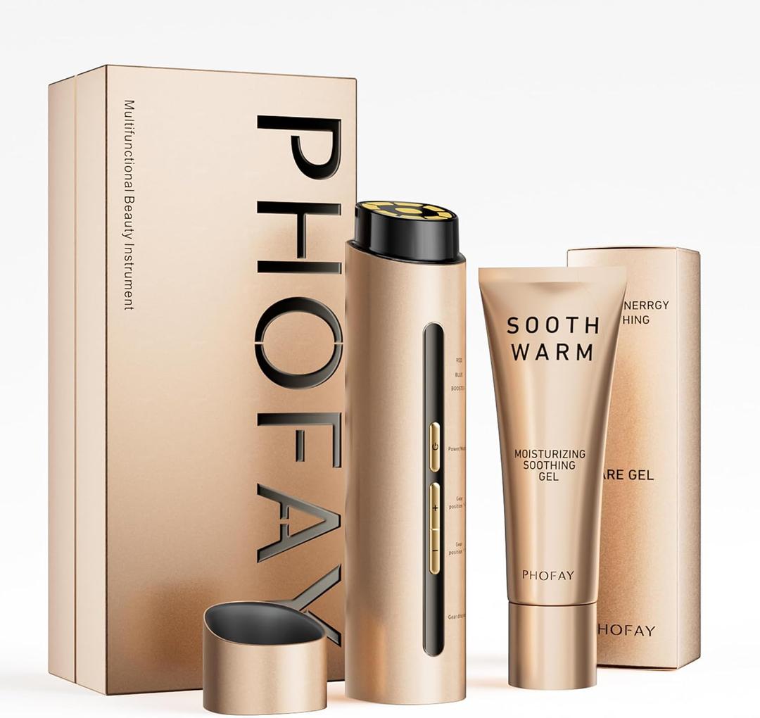 PHOFAY 3-in-1 Facial Device, 1.4oz Matching Gel. Multi Functional Beauty Device, Lifting, Firming, Puffiness Reduction and Promote Absorption & Soothing Care Calm Skin, Youthful Glow (Golden)