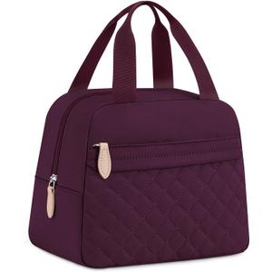 Insulated Lunch Bag for Women, Portable Lightweight Lunch Box for Adults, Reusable Small Lunch Tote Cooler Bags with Front Zipper Pocket for Work School Picnic, Wine Red