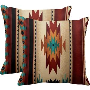 Emvency Set of 2 Western Throw Pillow Covers 18x18 Inches Decorative Brown Geometric Abstract Vintage Polyester Pillow Cases Square Pillocases for Bed Sofa