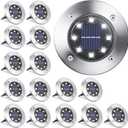 LYHOPE Solar Ground Lights Outdoor, 16 Pack 8 LED Solar Disk Lights Waterproof Garden In-ground Pathway Light Landscape Lighting for Lawn,Yard,Deck,Patio,Walkway (White)