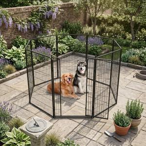 IDEALHOUSE Dog Playpen – 48" h 8-Panel Heavy Duty Metal Pet Exercise Pen for Indoor/Outdoor Use, Wide Door with Low Threshold, Portable Puppy Enclosure for RV, Camping, Garden, Yard