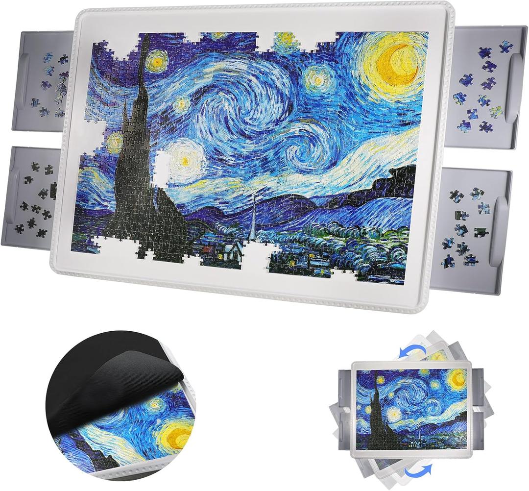 Puzzle Board, 1500 Pieces Plastic Rotating Puzzle Board with 4 Drawers and Protective Cover - 35"x27" Portable Jigsaw Puzzle Table for Adults - 360 Lazy Susan Spinning, Ideal Gift for Mom