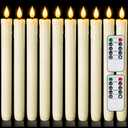 Homemory 12 Pcs Real Wax Flameless Taper Candles with Remote Timer and Dimmer, Battery Operated Candlesticks with Flickering Light, Ivory Window Candles, 9.6 Inches for Wedding Home Decor