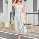 Litherday Women's Satin Half Slip Lace Trim Long Underskirt Slips for Under Dresses White L (White)