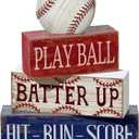 Yuntau 4 Pcs Baseball Decorations Sports Wooden Sign Baseball Centerpieces for Tables Tiered Tray Decor Decorative Mini Faux Book Stack Block for Bedroom Boys Room Mantel Shelf Senior Night Gifts