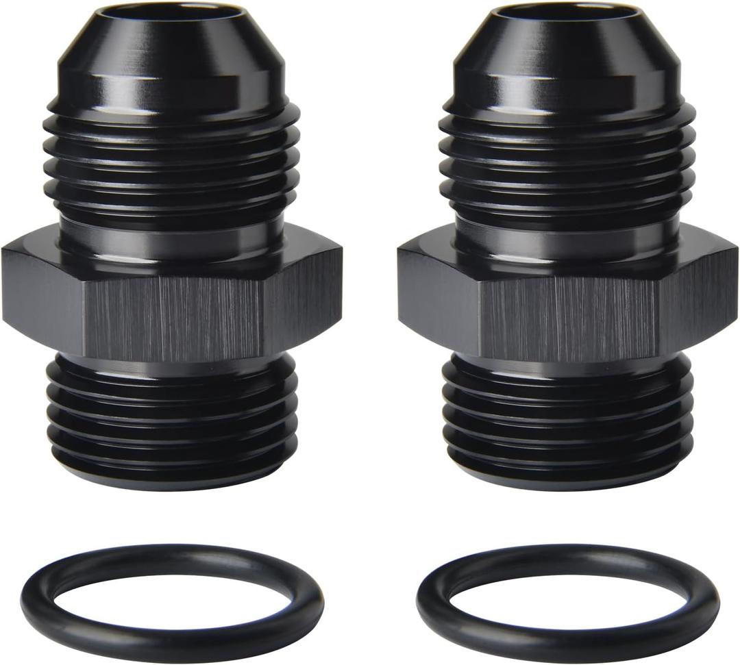 8AN Male Flare to 8AN ORB O-ring Boss Fuel Pump Rail Adapter Fitting Aluminum Black, Pack of 2