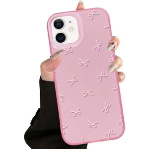3 x Cute Bow Phone Case for iPhone 12/12 Pro Aesthetic Pink Bow Pattern Case Funda for Girls Women Girly Slim Fit TPU Shockproof Protective Cover for iPhone 12 6.1 Inch