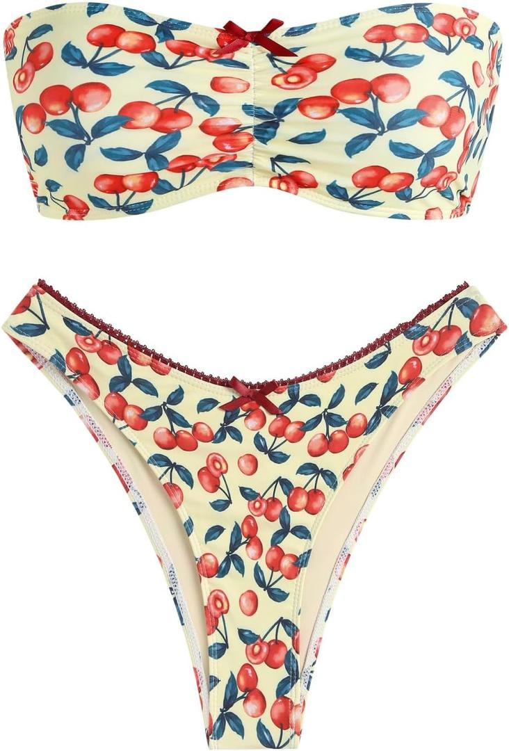 ZAFUL womens Bikini (Small, 2-cherry)