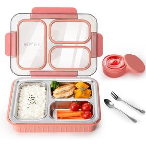 Stainless Steel Bento Lunch Box, 31oz/900ml 3-Compartment Leakproof Bento Container for Adults, Metal Lunchbox Ideal for Office, Work, Travel, Dishwasher Safe