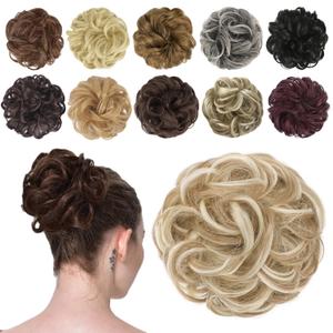 FESHFEN Messy Bun Hair Piece - Elastic Wavy Curly Hair Bun Scrunchies Extensions Synthetic Chignon Hairpieces for Women Girls, Dirty Blonde 1.5 oz (Medium)