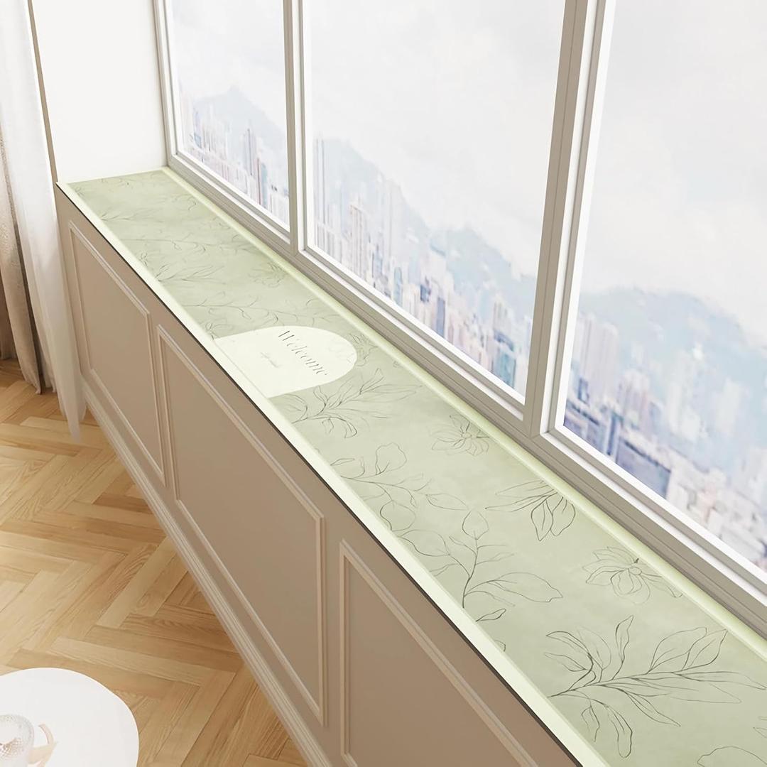 Window Sill Mat,Narrow Adjustable Pad,Diatomaceous Earth Mats-Dustproof, Absorbent&Waterproof Protector for Bay Windows and Balconies,Customizable Cut-to-Size Sill Mat (Matcha Color, 6 * 78.8in)