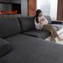Couch Cushion Covers for Sectional Sofa, Stretch Soft Sofa Slipcovers Washable Wear-Resistant Universal Furniture Protector for Living Room(2 Seaters Covers+1 Chaise Cover, Dark Gray)
