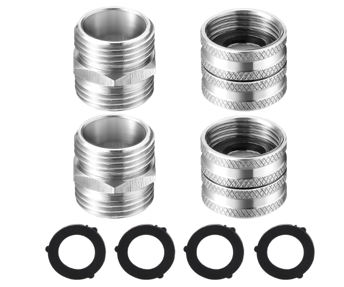 M MINGLE Garden Hose Adapter, Male to Male, Female to Female, 3/4 Inch Stainless Steel Connector, 4-Pack with Extra 4 Washers