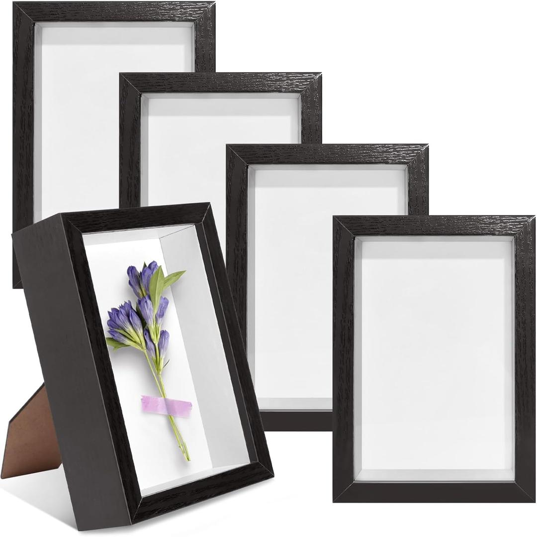 VOKOY 5 Pack 4" x 6" Shadow Box Frame, Small Wood Hollow Picture Frame with Clear Acrylic Front, 1" Deep Shadowbox Display Cases for Photos Dried Flowers Seashell Memorabilia DIY Crafts Medals (Black)