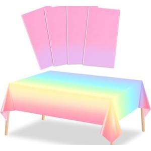 MADLYN RHUE Iridescence Plastic Tablecloths Shiny Disposable Laser Table Covers 54" x 108" Sequin Holographic Foil Tablecloths for Birthday, Wedding, Party, Picnic, Buffet Decorations (8, Pastel)