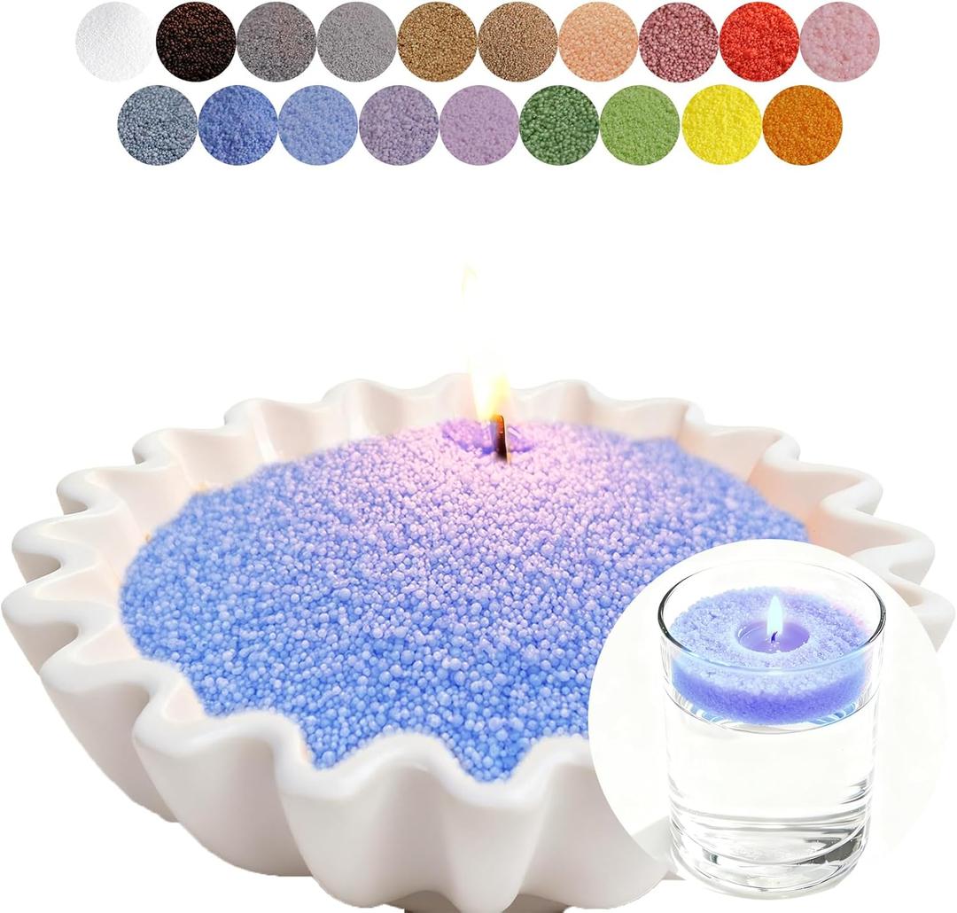 Aufien Candle Sand with Wicks, 21.4 Oz Pearled Candle, DIY Bead Powder Sand Wax Making kit Refillable Non Toxic for Handmade, Wedding and Halloween Christmas Decorations Blue Unscented