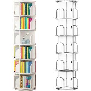 360 Rotating Bookshelf Simple Multi-Story Small Footprint Standing Shelf for Office Study(White) (40*190cm)