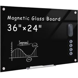 Mifuro Magnetic Glass Whiteboard36"x24" Wall Mounted Frameless Dry Erase Board for Office, Home & School Black