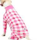 Pink Dog Recovery Suit - Female/Male Onesie, Lightweight, Prevents Shedding & Licking, Medium/Large Dogs