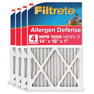 Filtrete 14x18x1 AC Furnace Air Filter, MERV 11, MPR 1000, Micro Allergen Defense, 3-Month Pleated 1-Inch Electrostatic Air Cleaning Filter, 4 Pack (Actual Size 13.81 x 17.81 x 0.81 in)