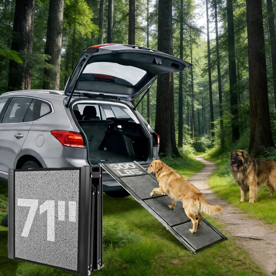Dog Ramp for Car, " x " Capacity Large Folding Dog Stairs with Non-Slip Rug Surface, Pet Ramps for Large Dog - Outdoor Pet Steps Car Ramp for SUV & Truck