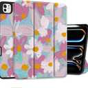MEEgoodo Case for M5 iPad Pro 11 inch 2025/M4 iPad Pro 11 inch Case 2024, Tablet Cover with Trifold Stand & Pencil Holder & Auto Wake/Sleep & Soft TPU Back Cover, Art Plants Floral