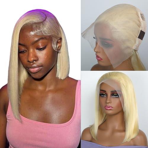GIRLOFDREAMS Blonde 613 13x6 Lace Front Bob Wig Human Hair Straight Transparent Lace Frontal Wigs Pre Plucked with Baby Hair 180 Density Brazlian Remy Glueless Lace Short Wigs for Black Women