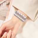 fastgo Silver Beaded Bracelet Band Compatible with Apple Watch Bands 44mm/45mm/42mm/49mm Women, Natural Pearl Beaded Elastic Stackable Strap for Iwatch Bands(Silver)