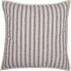 Piper Classics Market Place Blue Ticking Stripe Quilted Euro Sham, 26" x 26", Farmhouse Style Bedding in Blue & Natural Cream