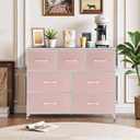7-Drawer Dresser for Bedroom, Anti-Tip Wide Storage Organizer Fabric Chest of Drawers TV Stand for 45" TV with Wooden Top and Metal Frame for Closet, Living Room, Hallway, Entryway, Pink