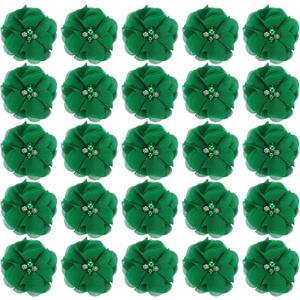 PATIKIL 2" Chiffon Flowers, 30Pcs Fabric Flowers Sewing Appliques Embellishments with Rhinestone Pearl for DIY Crafts Wedding Headbands Party Decoration, Green