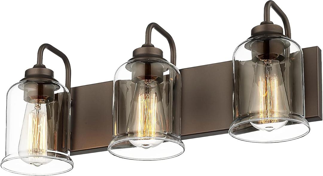 zeyu 20.5 Inch Farmhouse Bathroom Vanity Light Fixtures, 3-Light Bath Light Fixtures for Bathroom Above Mirror, Oil Rubbed Bronze Finish with Clear Glass Shade, ZSL72B-3W ORB