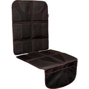 Lusso Gear Car Seat Protector - Baby Seat Mat - Thick Padding, 2 Mesh Storage Pockets, Waterproof, Non-Slip Backing - Black with Red Stitching