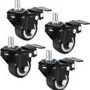 uxcell 1.5 Inch Swivel Caster Wheels PU 360 Degree Threaded Stem Caster Wheel with Brake, M10 x 15mm, 330lb Total Load Capacity, Pack of 4