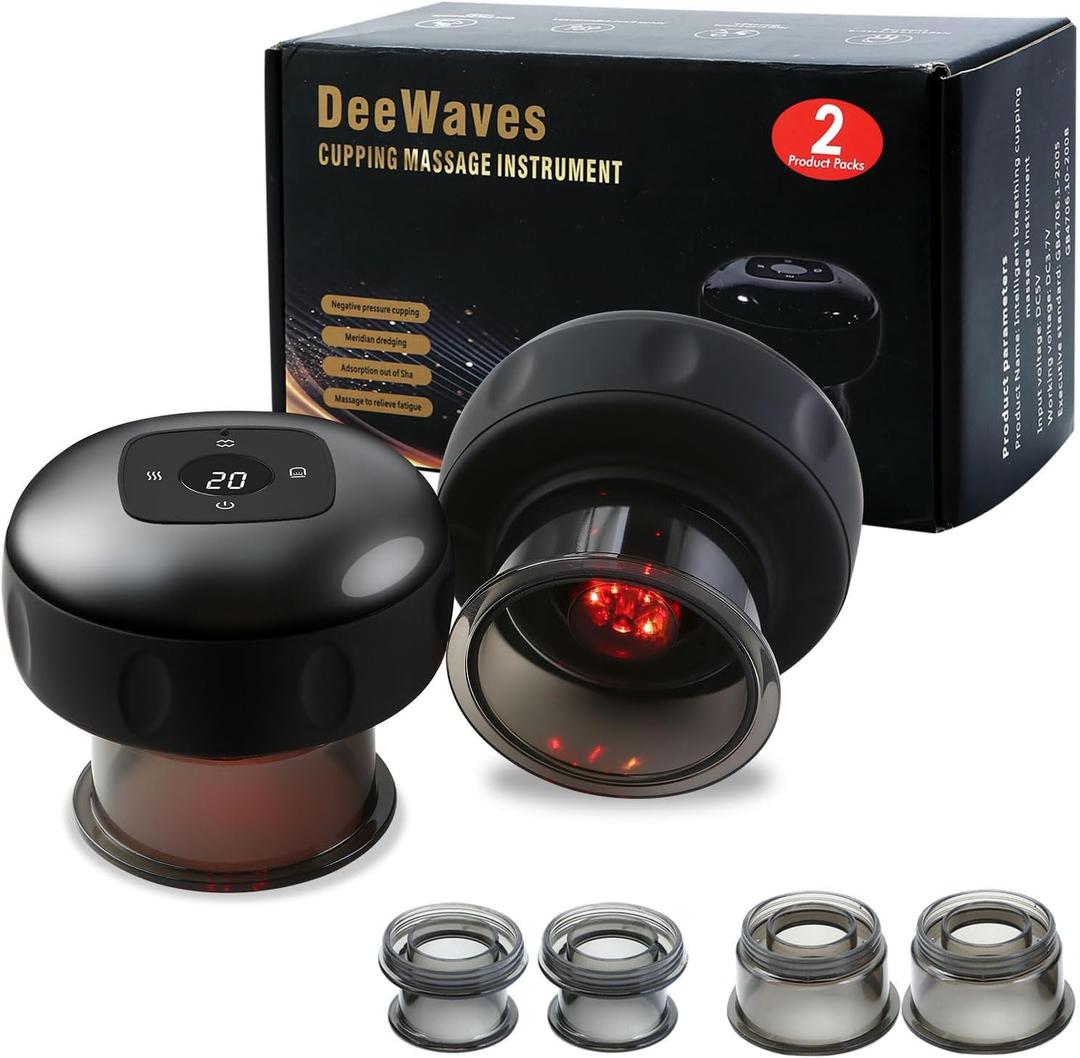 Smart Cupping Massage Therapy Set 2 Pcs, Electric Therapy Massager Kit, Therapy Device, Gua Sha Massage Tool for Pain Relief, Neck Shoulder Back Muscle Soreness (Black)