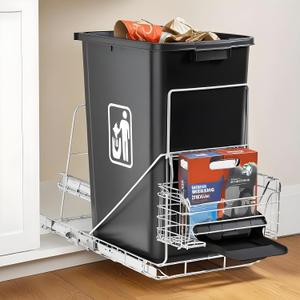 Cabinet Pull Out Kit With Removable Front Basket for Garbage Bag Storage, Under Sink Trash Can Slide for 7-11 Gallon/28-44 Qt Kitchen Garbage Cans (Not Include Trash Can)