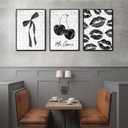 3Pcs Fashion Black White Lips And Cherry Canvas Wall Art Vintage Girl Funky Aesthetic Bow Wall Decor Ma Cherie Dark Coquette Posters Prints for Neutral Preppy Apartment Girl Room12x16in Unframed (poster, 12x16inx3pcs)