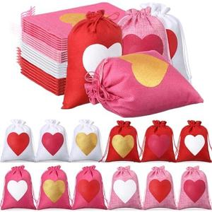 Locmeo 36 Pcs Valentine's Day Burlap Gift Bags with Drawstring Heart Burlap Bags Mini Valentines Present Pouch for Wedding Baby Shower Party Favors DIY Craft(Classic Colors,7 x 9 Inch)