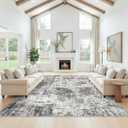 12x12ft Square Living Room Rug – Non-Slip Washable Extra Large Floor Carpet for Bedroom, Dining Room, Playroom Room – Modern Abstract Neutral Thin Low-Pile Big Indoor Rug (Grey)