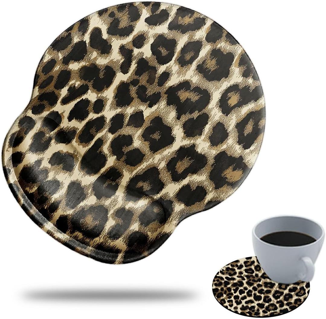 Gaming Mouse Pad with Wrist Support, Spsun Leopard Grain Pattern Custom Design Cute Mousepad,Pain Relief Wrist Mouse Pads for Computer Laptop Home Office with Coasters