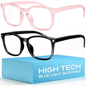 livho High Tech Blue Light Glasses - Advanced 99% Blue Light Blocking Computer Glasses - Anti Eyestrain & UV Glare Protection (*B7 Matte Black+clear Pink)